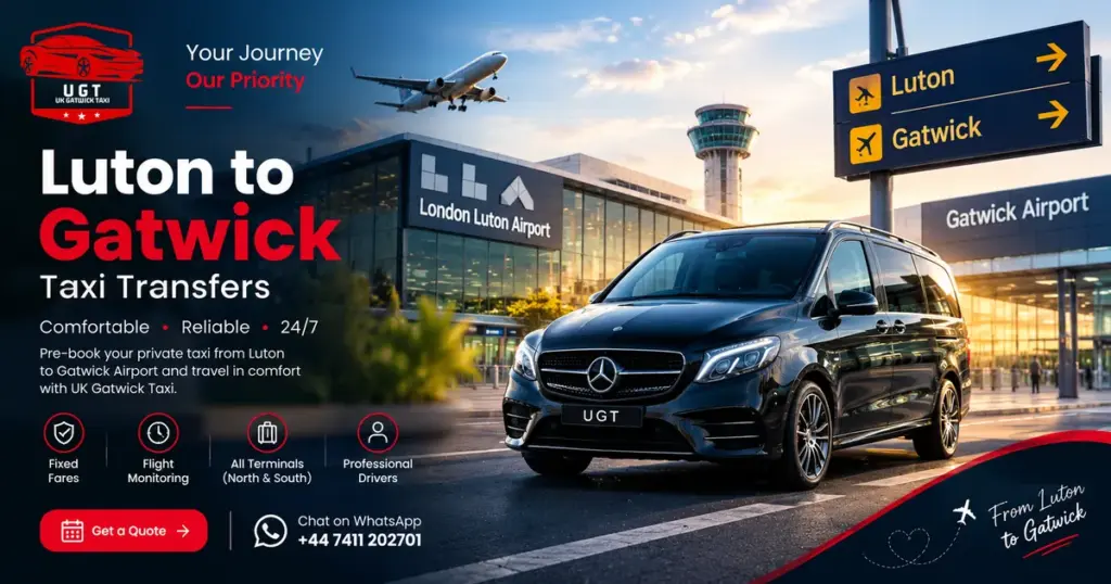 Mercedes taxi waiting for a Luton Airport to Gatwick transfer